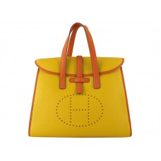 Hermes 08c Flap Bag Yellow With Orange Leather Trim